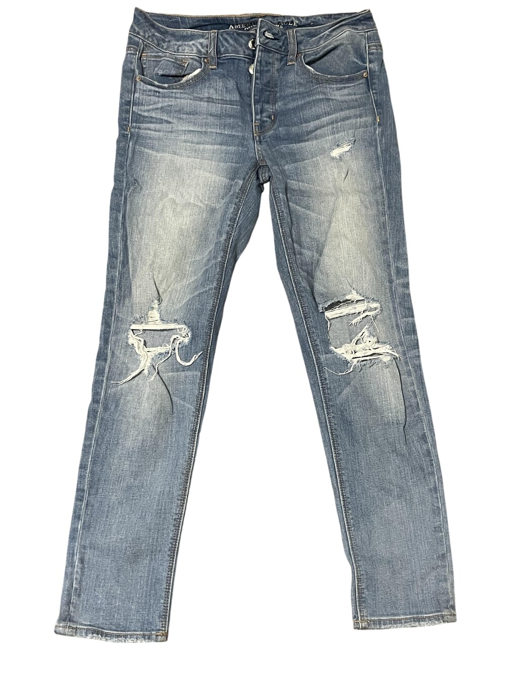 American Eagle Outfitters Jeans Skinny Stretch Distressed Ripped Button Fly